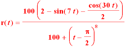 r(t) = 100/(100+(t-Pi/2)^8)*(2-sin(7*t)-cos(30*t)/2)